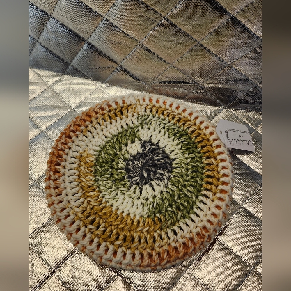 Hand Crafted Crochet Green and Brown Dog Flying Disc Toy